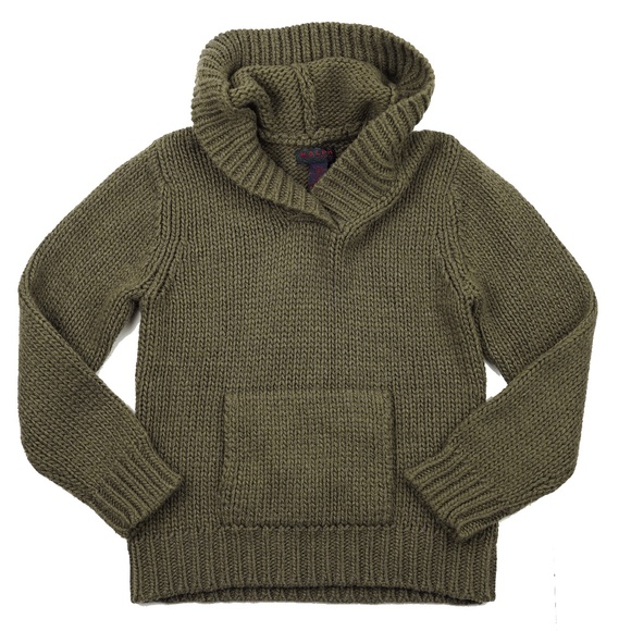 New RALPH by Ralph Lauren Size S - M Olive Brown Chunky Knit Wool Hooded Sweater - Picture 1 of 3